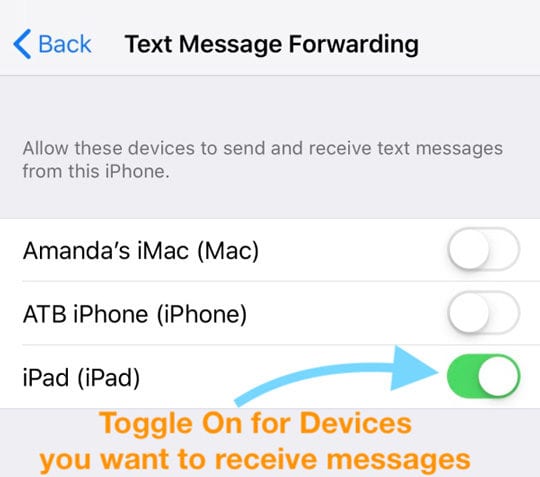 Paramètres des appareils pour envoyer et recevoir des messages texte depuis l'iPhone