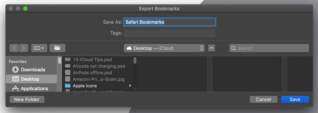 exporter et enregistrer des signets Safari sur macOS