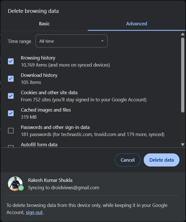 vider le cache et les données de navigation dans Google Chrome