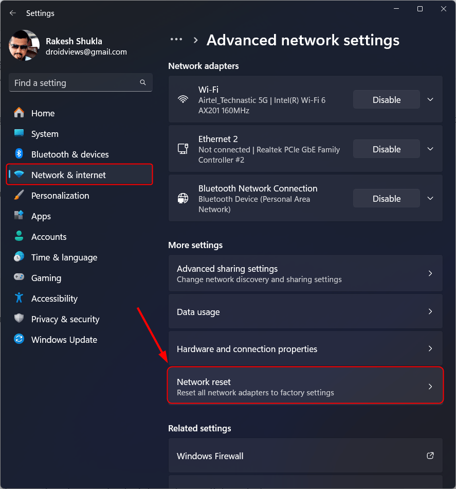 réinitialiser les paramètres réseau dans Windows 11 via les paramètres