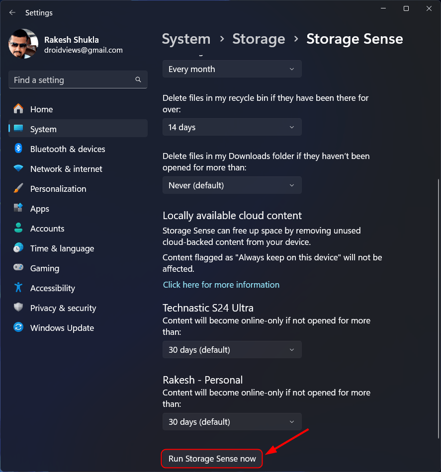 paramètres de détection du stockage Windows