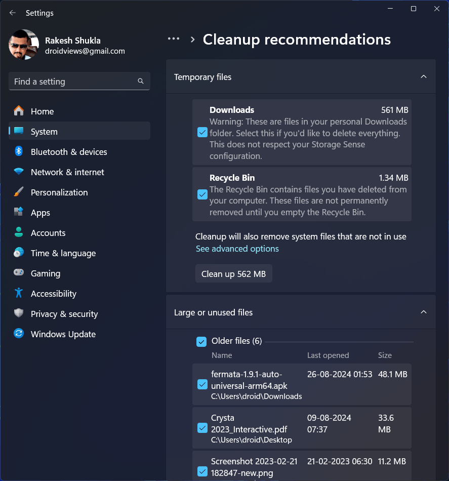 recommandations de nettoyage de Windows