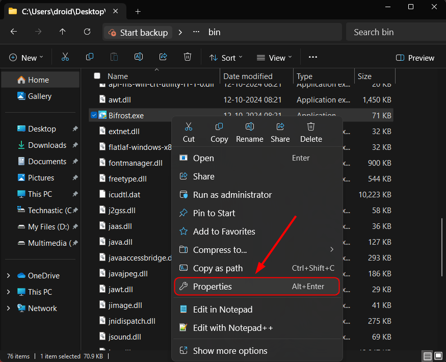 option de propriétés explorateur de fichiers Windows