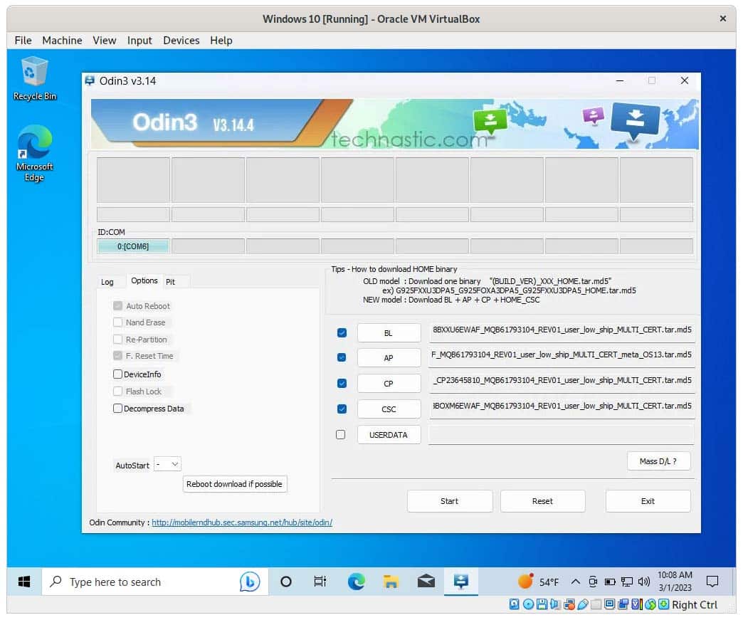 Samsung Odin fonctionne sur Linux Windows vm