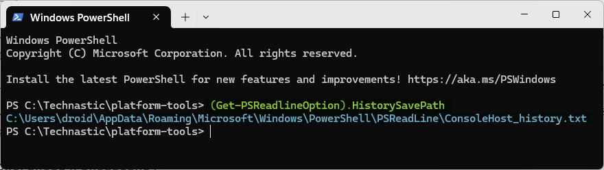 emplacement du fichier texte de l'historique des commandes PowerShell