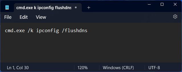 tapez la commande flush DNS dans le fichier bloc-notes