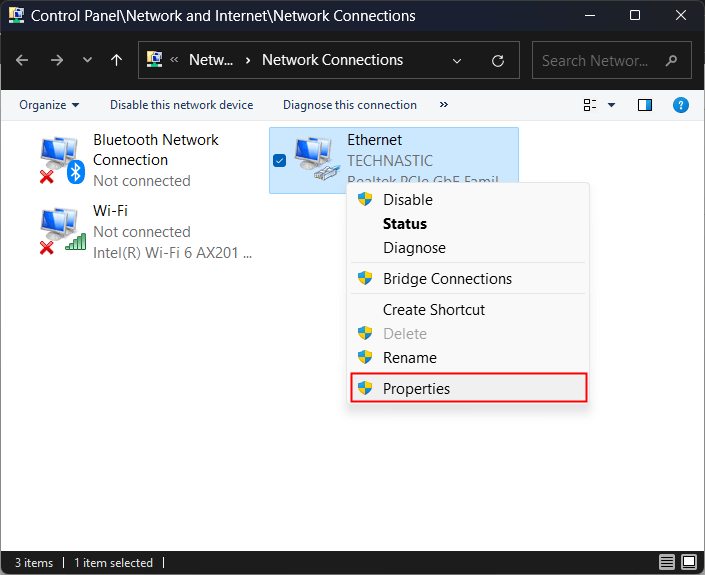 paramètres de connexion réseau Windows 11