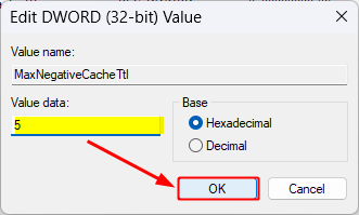 modifier les données de valeur ttl du cache négatif maximum dans l'éditeur de registre