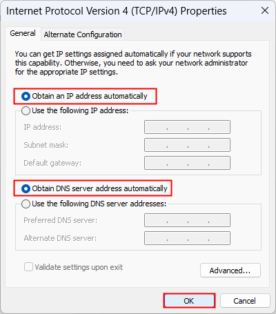 Propriétés du protocole Internet version 4 Windows 11