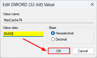 modifier les données de la valeur ttl maximale dans l'éditeur de registre