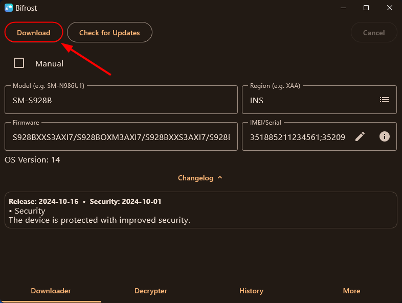cliquez sur le bouton de téléchargement sur bifrost pour Windows