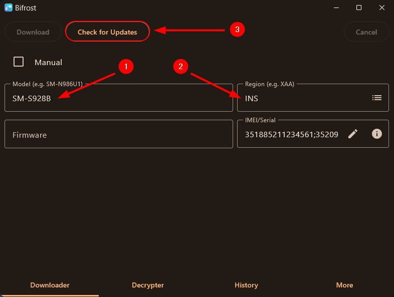 entrez le csc et le numéro de modèle dans bifrost pour Windows