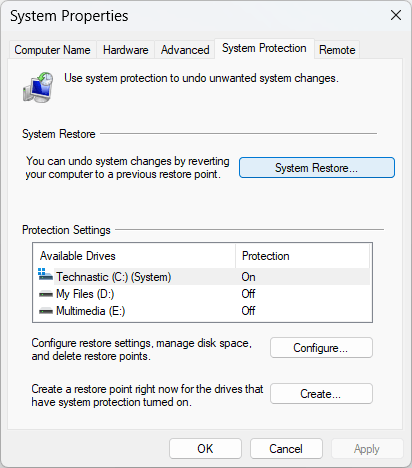 option de restauration du système Windows 11