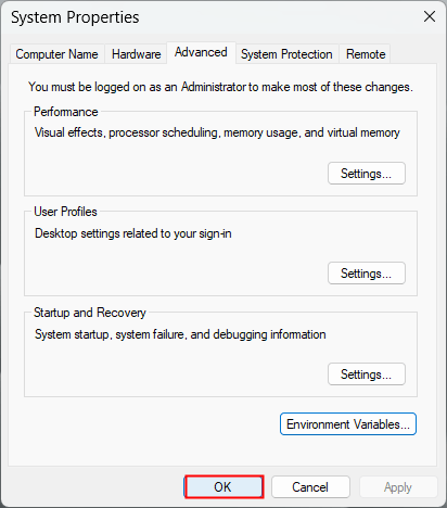 variables d'environnement dans Windows 11