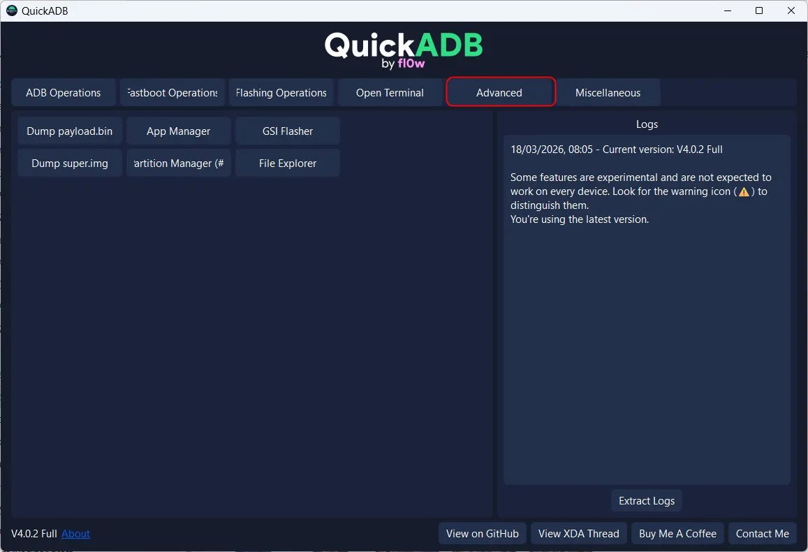 Fonctionnalités avancées de QuickADB