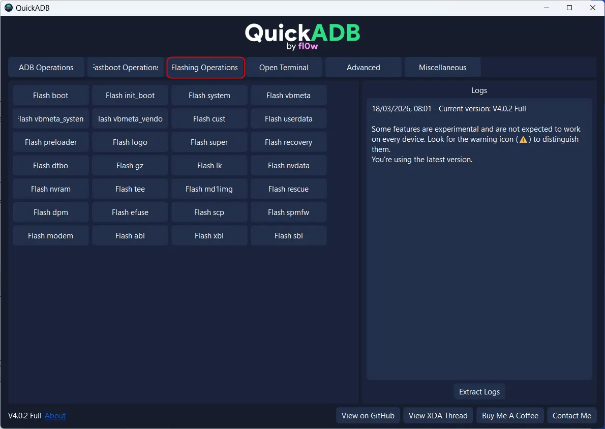 Fonctionnalités clignotantes de QuickADB