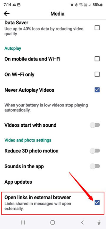 ouvrir les liens dans l'option du navigateur externe dans l'application Facebook