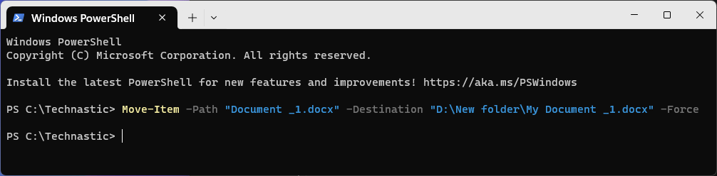 renommer un seul fichier et le déplacer vers un emplacement différent dans PowerShell