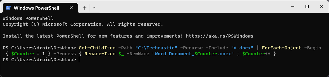 ajouter un nombre croissant avant le nom du fichier dans PowerShell