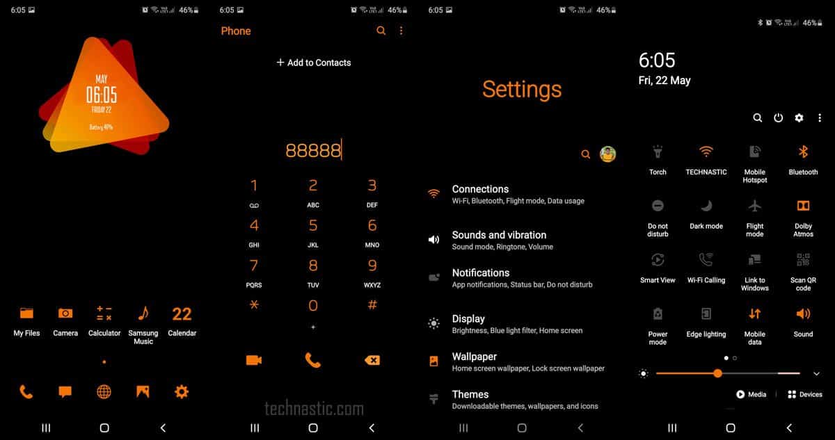 thème sombre samsung orange burst