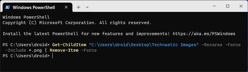 commande powershell pour supprimer tous les fichiers avec une certaine extension de fichier