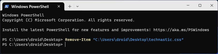 supprimer un fichier spécifique à l'aide de Windows PowerShell