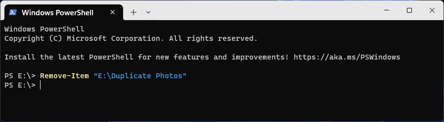 commande powershell pour supprimer un dossier