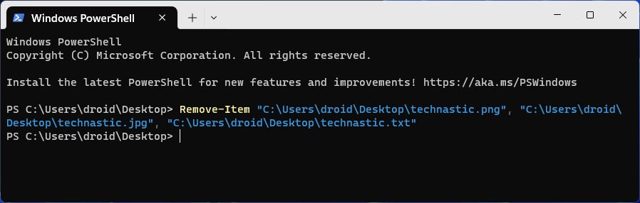 commande supprimer plusieurs fichiers dans PowerShell