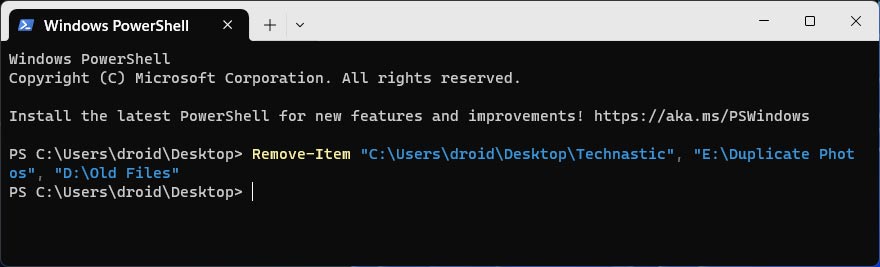 commande pour supprimer plusieurs dossiers dans PowerShell