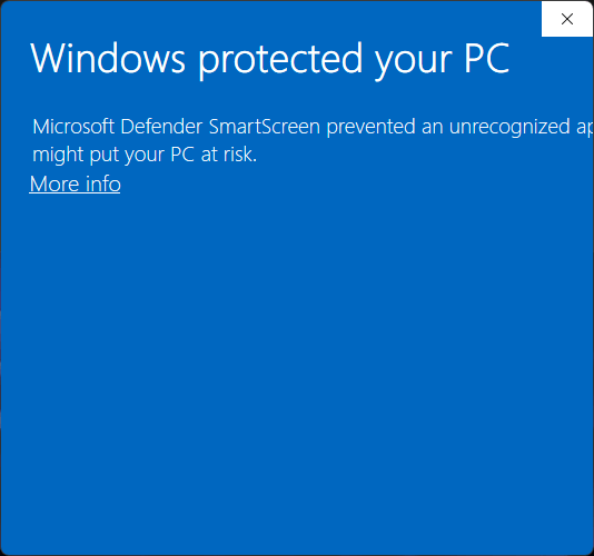 Avertissement de Microsoft Defender pour empêcher une application non reconnue