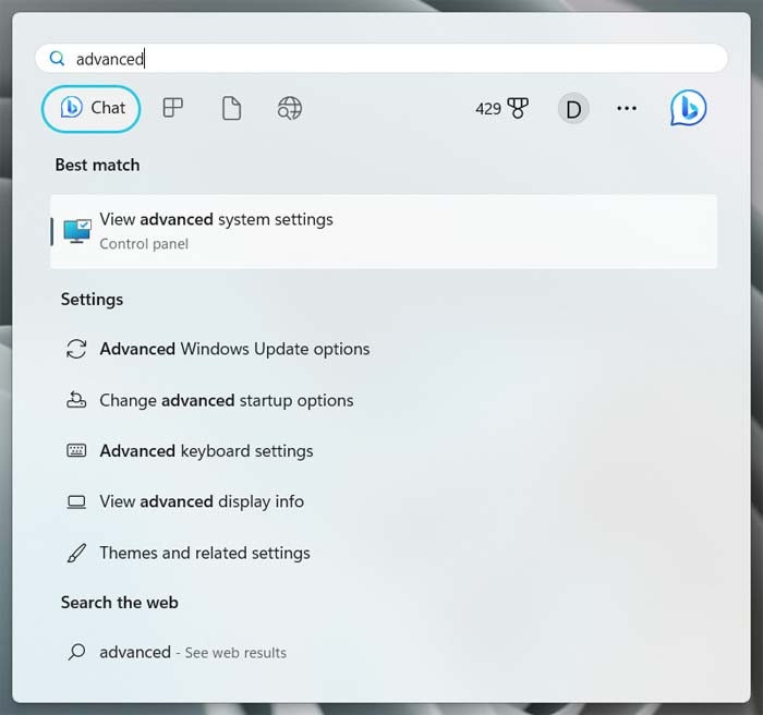 afficher les paramètres système avancés de Windows 11