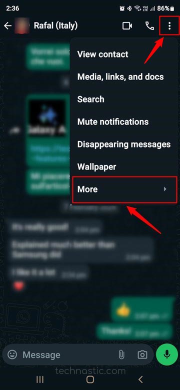 Option de chat WhatsApp sur Android
